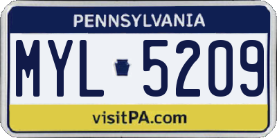 PA license plate MYL5209