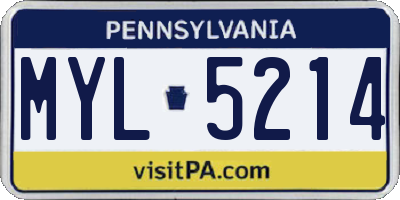 PA license plate MYL5214