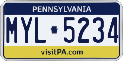 PA license plate MYL5234