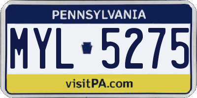 PA license plate MYL5275