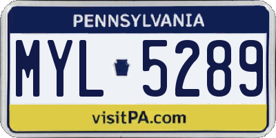 PA license plate MYL5289