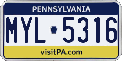 PA license plate MYL5316