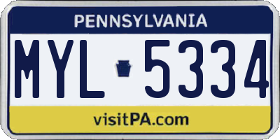 PA license plate MYL5334