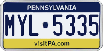 PA license plate MYL5335