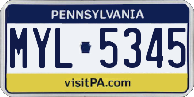 PA license plate MYL5345