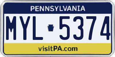 PA license plate MYL5374