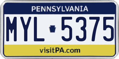 PA license plate MYL5375