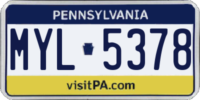 PA license plate MYL5378