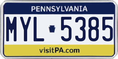 PA license plate MYL5385