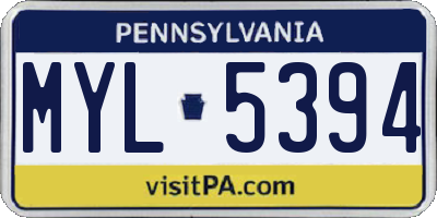 PA license plate MYL5394