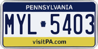PA license plate MYL5403