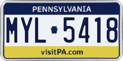 PA license plate MYL5418