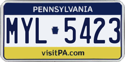PA license plate MYL5423