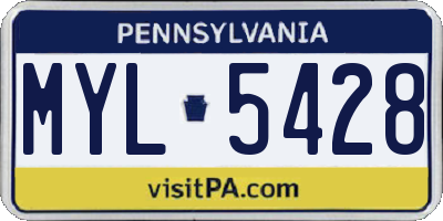 PA license plate MYL5428
