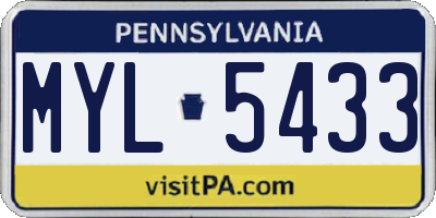 PA license plate MYL5433