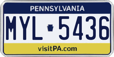 PA license plate MYL5436