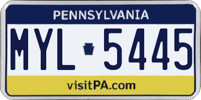 PA license plate MYL5445