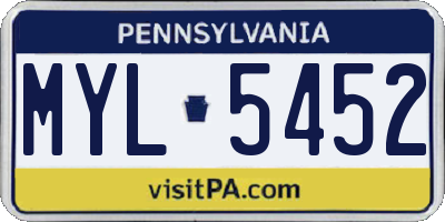 PA license plate MYL5452