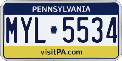 PA license plate MYL5534