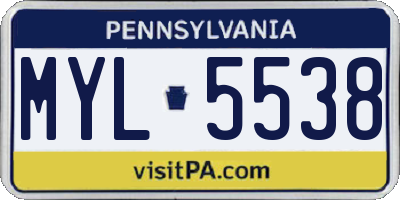 PA license plate MYL5538