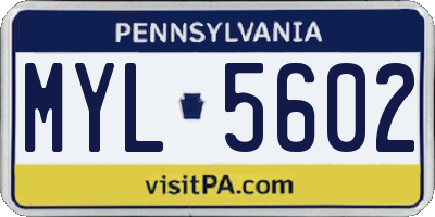 PA license plate MYL5602