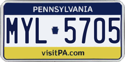 PA license plate MYL5705