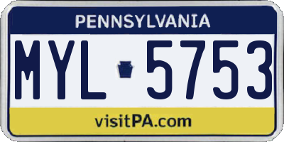 PA license plate MYL5753