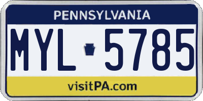 PA license plate MYL5785