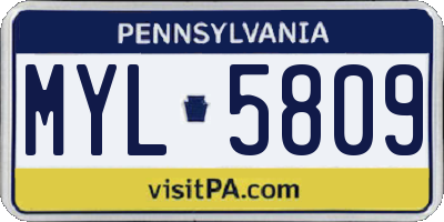 PA license plate MYL5809