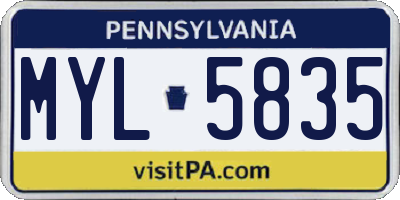 PA license plate MYL5835