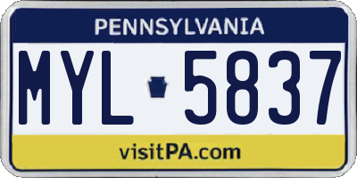 PA license plate MYL5837