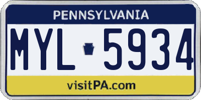 PA license plate MYL5934