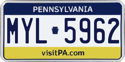 PA license plate MYL5962