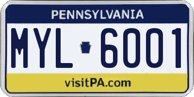 PA license plate MYL6001