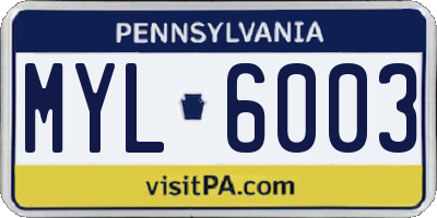 PA license plate MYL6003