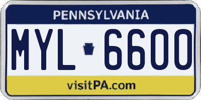 PA license plate MYL6600
