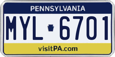 PA license plate MYL6701
