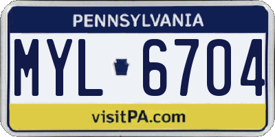 PA license plate MYL6704