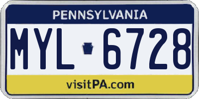 PA license plate MYL6728