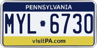 PA license plate MYL6730