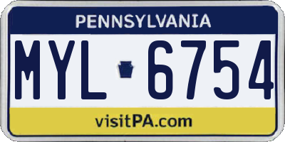 PA license plate MYL6754