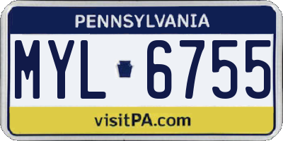 PA license plate MYL6755