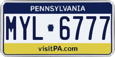 PA license plate MYL6777