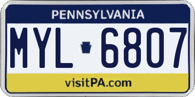 PA license plate MYL6807
