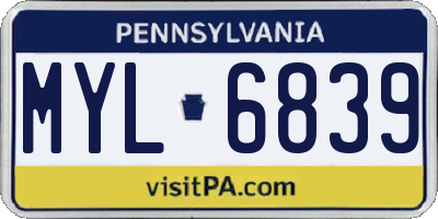 PA license plate MYL6839