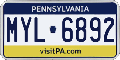 PA license plate MYL6892