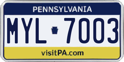 PA license plate MYL7003