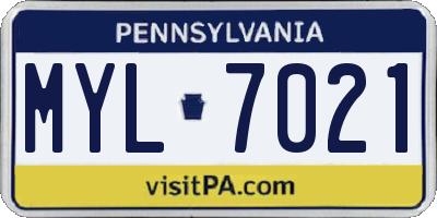 PA license plate MYL7021