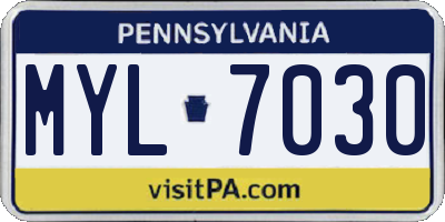 PA license plate MYL7030