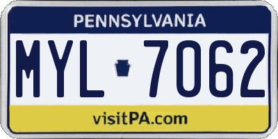 PA license plate MYL7062